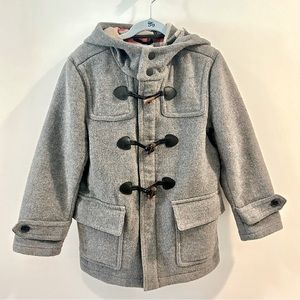 Boys Gray Winter Wool Toggle Peacoat with Hood Size 7/8